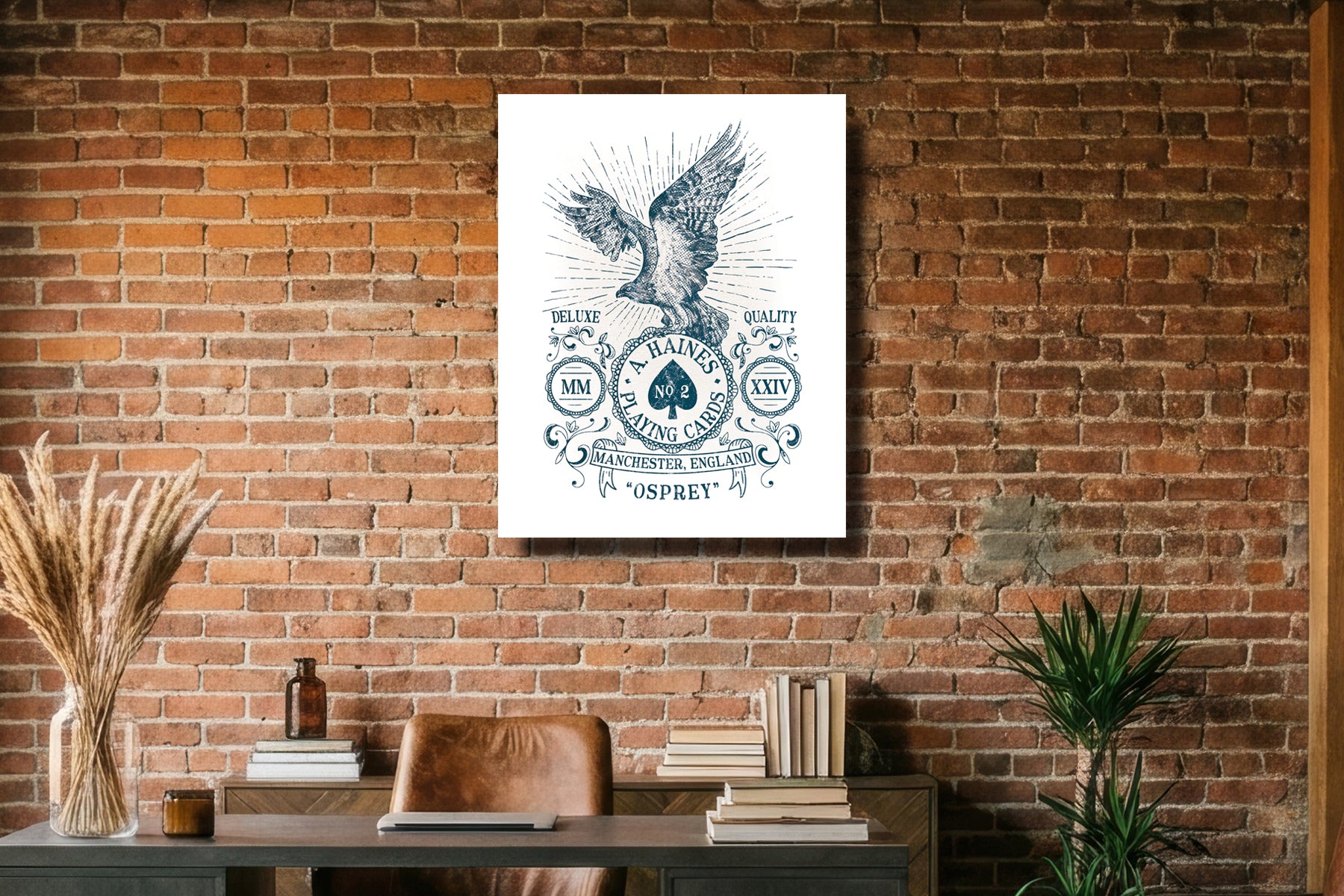 hand-drawn vintage osprey ace of spades art print on traditional canvas ideal for your studio, games-room of office | A Haines Playing Cards | Manchester, England