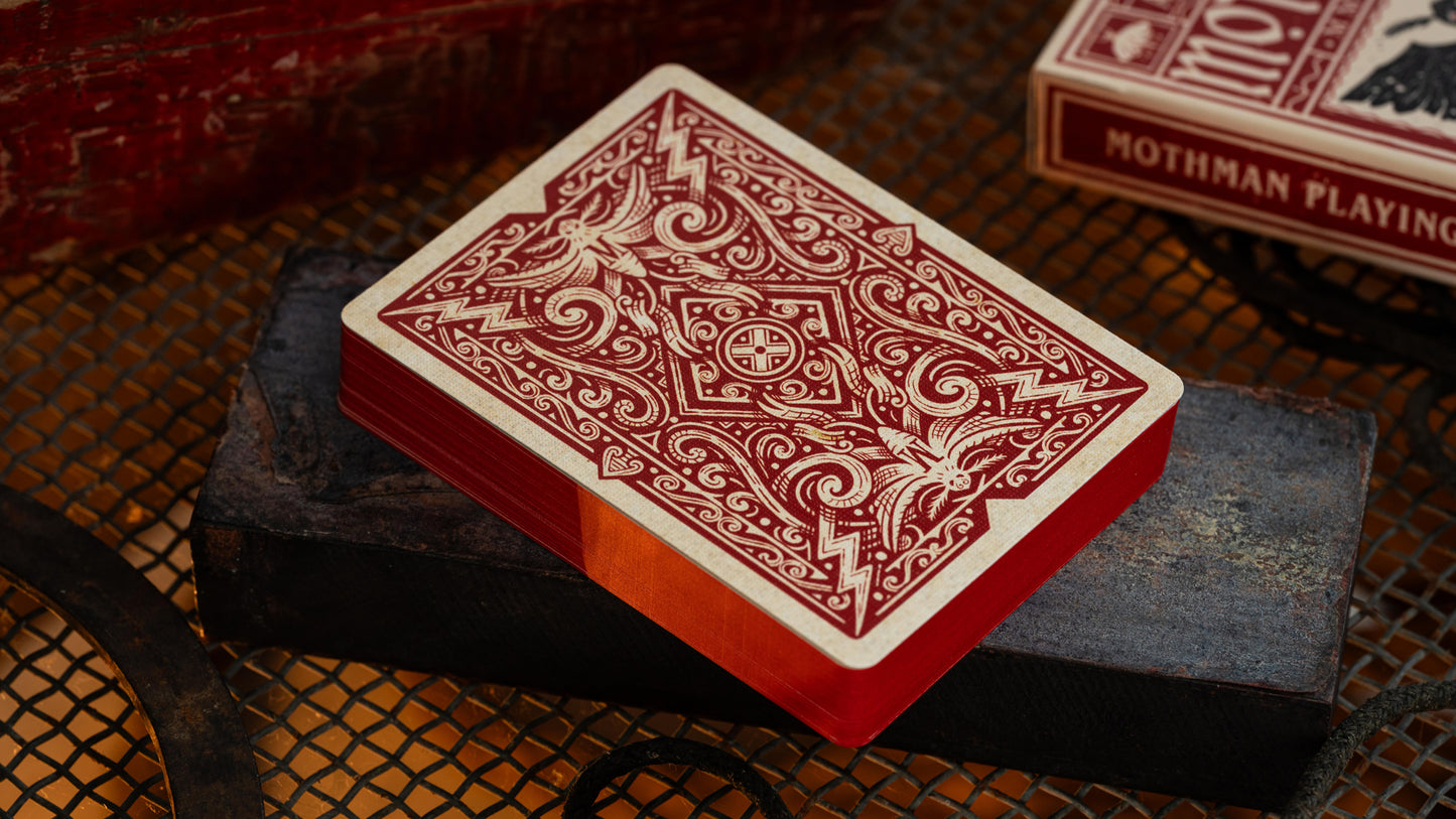 premium red gilded mothman playing cards | a haines | cryptids