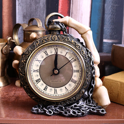 CLOCK - "ABOUT TIME" POCKET WATCH WITH SKELETON HAND